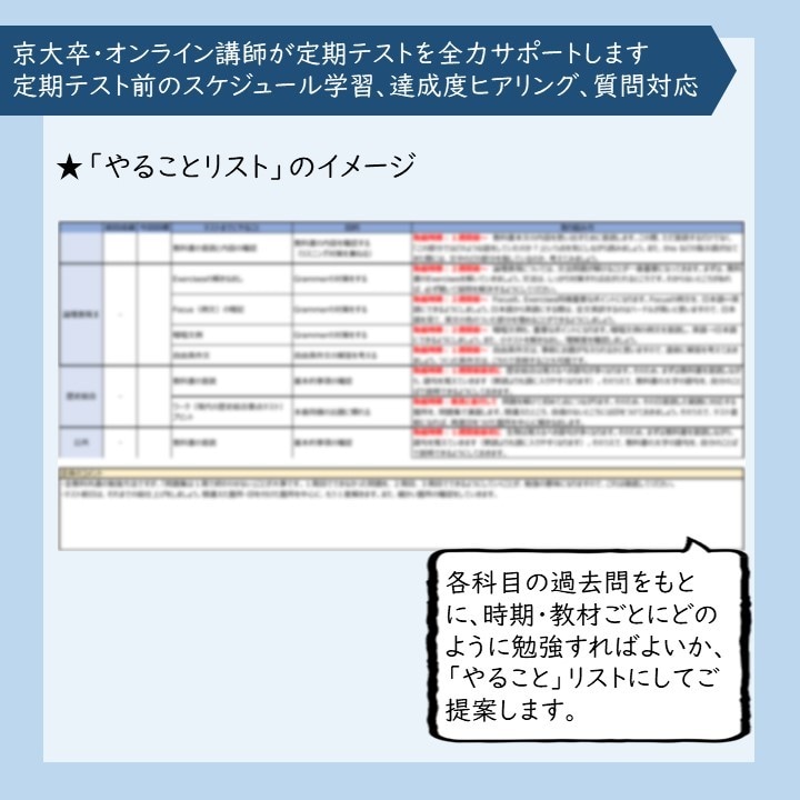 京大卒オンライン講師が定期テストをサポートします 定期テスト前のスケジュール学習、達成度ヒアリング、質問対応 イメージ3