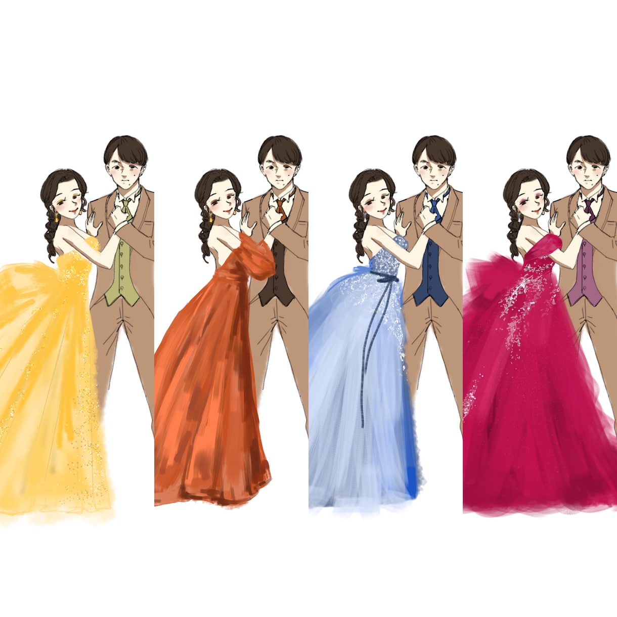結婚式のドレス色当てクイズイラスト描きます 3〜5択の色当てクイズイラスト！ドレスを忠実に再現！ イメージ1