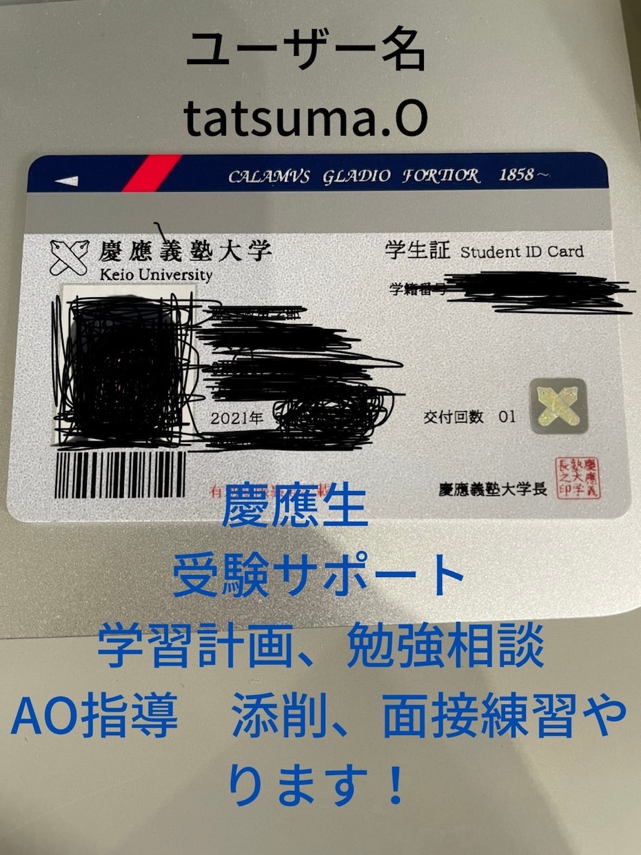 慶應生の一般、AO受験サポートサービスになります 受験合格のコーチングAO入試の志望理由添削、面接練習サポート イメージ1