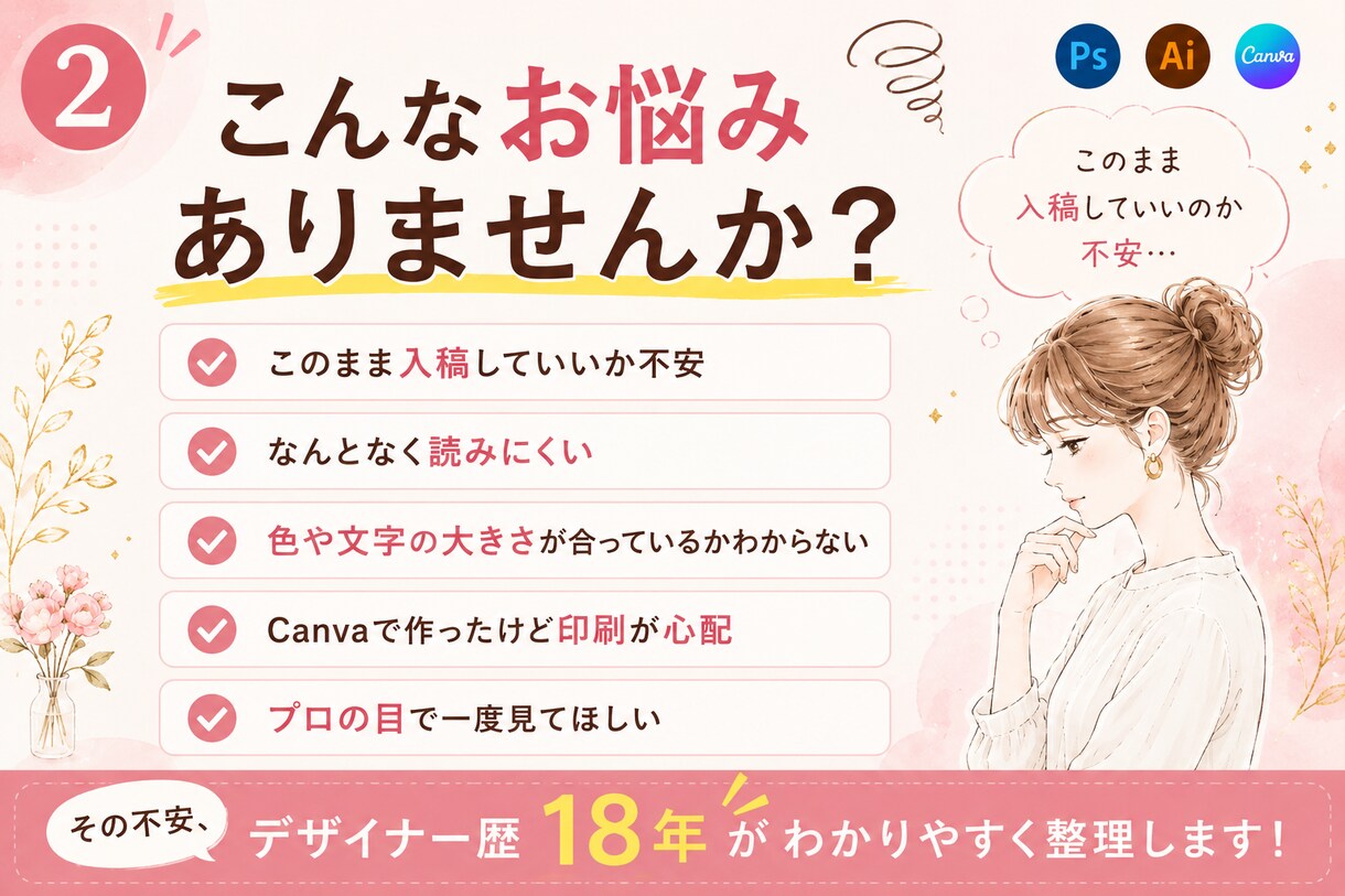 入稿前の不安と印刷物のコツ教えます 自作デザインの入稿前不安をプロ目線で解消します イメージ2