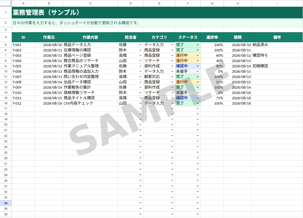 業務に合わせた管理表・作業台帳を作成します データ整理・集計管理表・テンプレート・各種様式作成など イメージ2