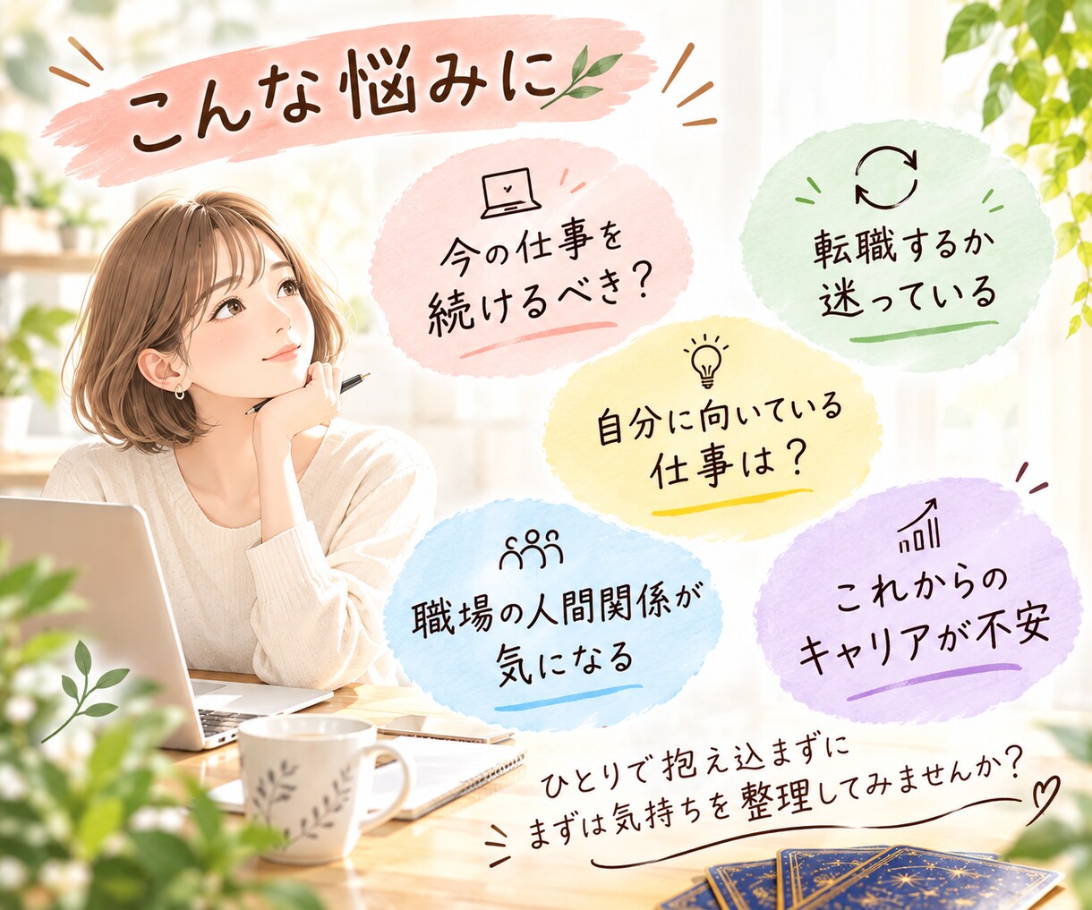 仕事・転職の悩みをタロットで読み解きます 仕事のモヤモヤをカードで整理し、これからを考えるきっかけに イメージ2