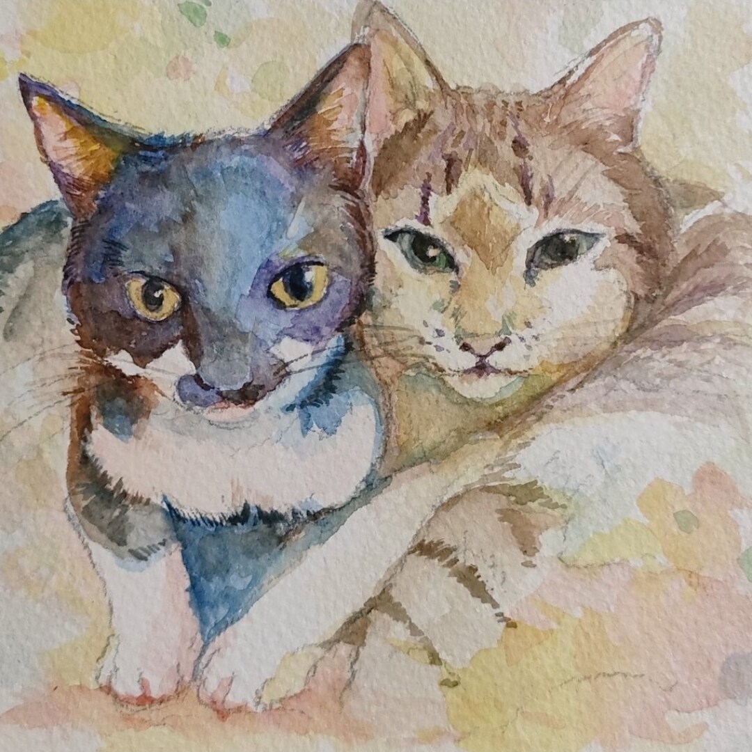 A4サイズツーショットの似顔絵描きます 人物だけでなくペットOK！水彩で優しい似顔絵をお描きします イメージ4