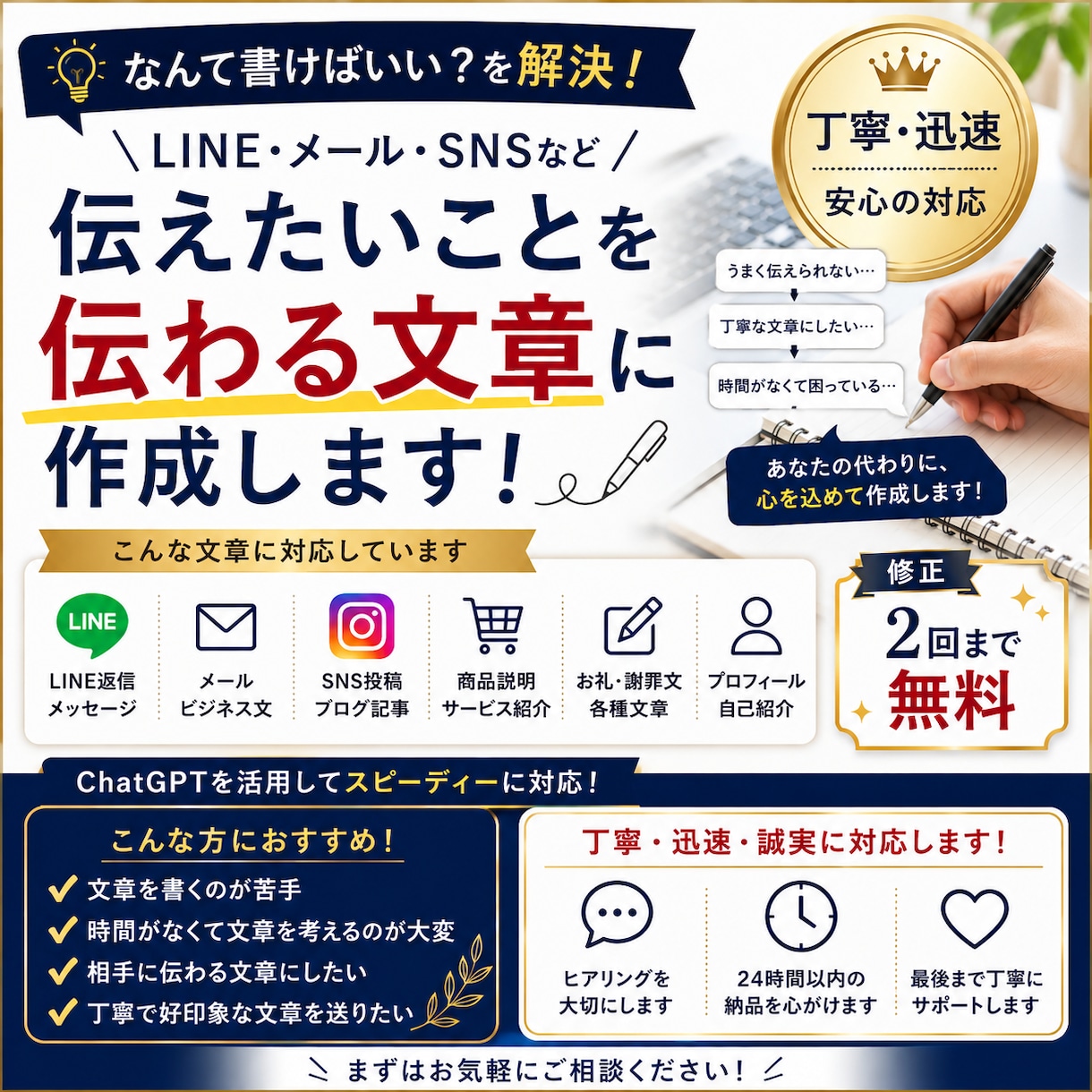 LINE・メール・SNSの文章を作成します あなたの伝えたい内容を、すぐ使える文章に整えます イメージ1