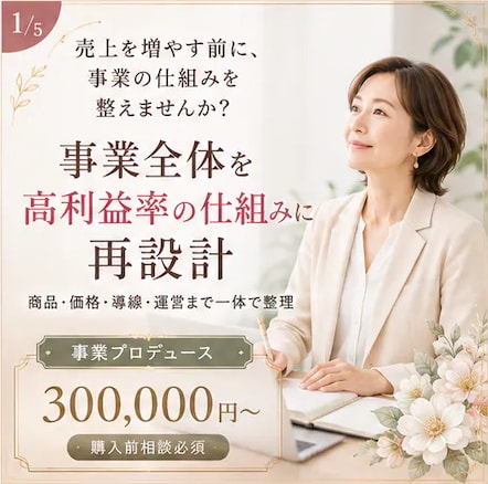 事業全体を高利益率の仕組みに再設計します 商品・価格・導線・運営まで事業全体を再設計 イメージ1