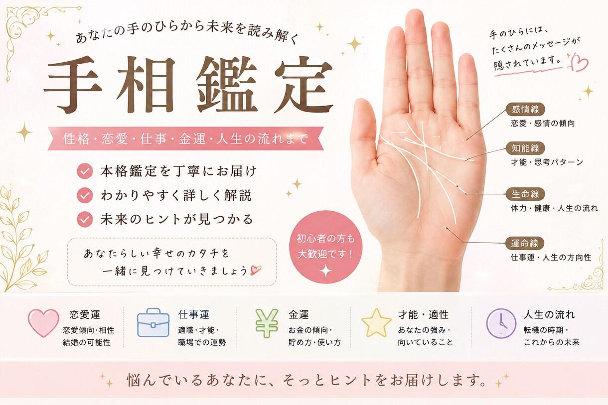 手の写真だけで手相占いします 手相って、意外と自分のこと喋ります。 イメージ3