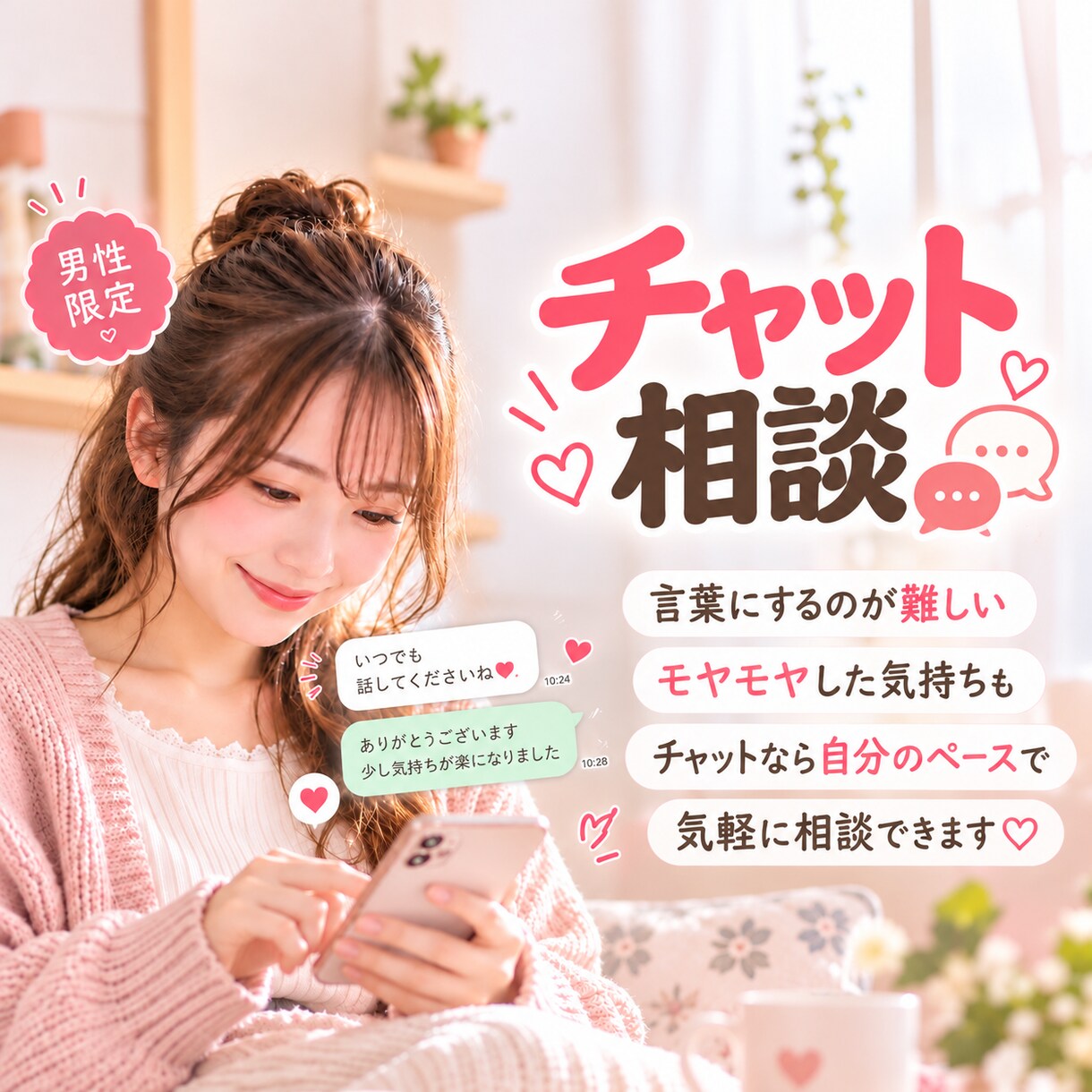 男性限定｜チャットのお相手をします 誰かと話したい日に♡ 気楽に話せる相手になれたら嬉しいです♡ イメージ1