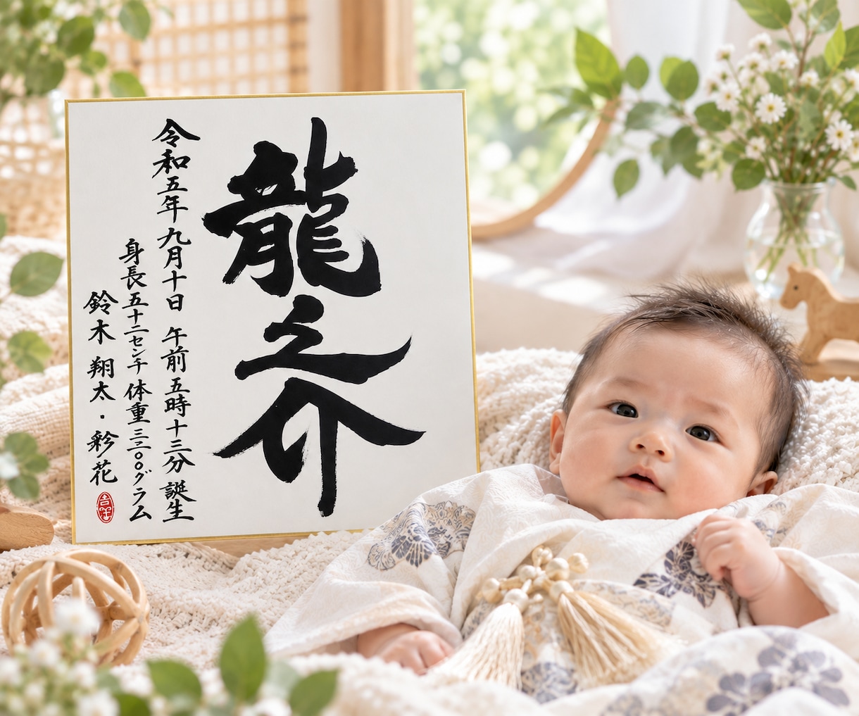 一生残る、想いを込めた命名書をお書きします お子さまのお名前に込められた想いを、丁寧に形にいたします。 イメージ4