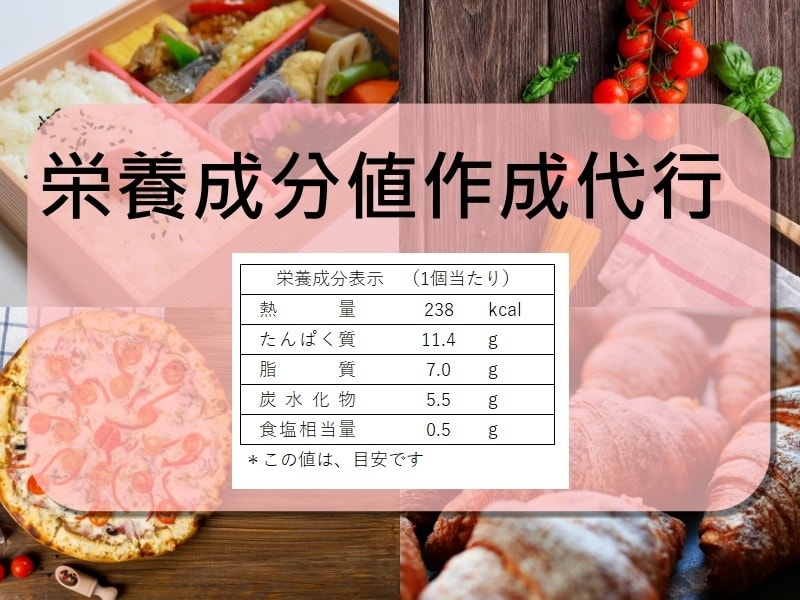 栄養成分値を代行で計算します テイクアウト、お弁当・総菜・パン等の栄養成分値を計算します イメージ1