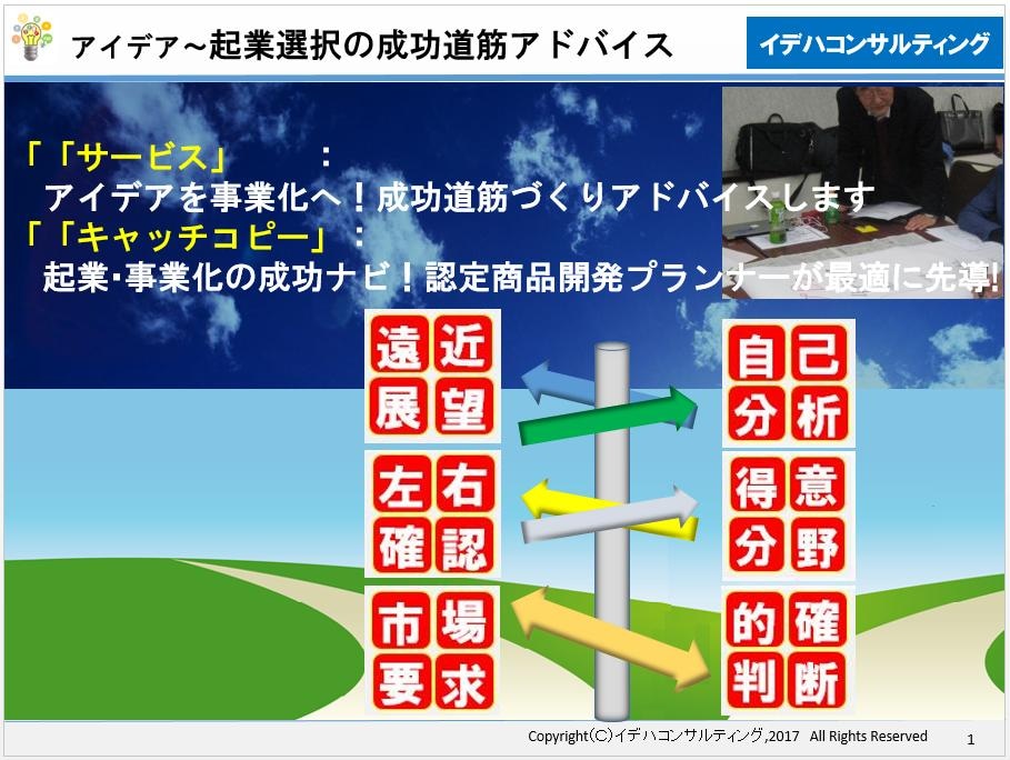 アイデアを事業化へ「成功道筋づくり」作成支援します 起業・事業化の成功ナビ!認定商品開発プランナーが最適に先導! イメージ1