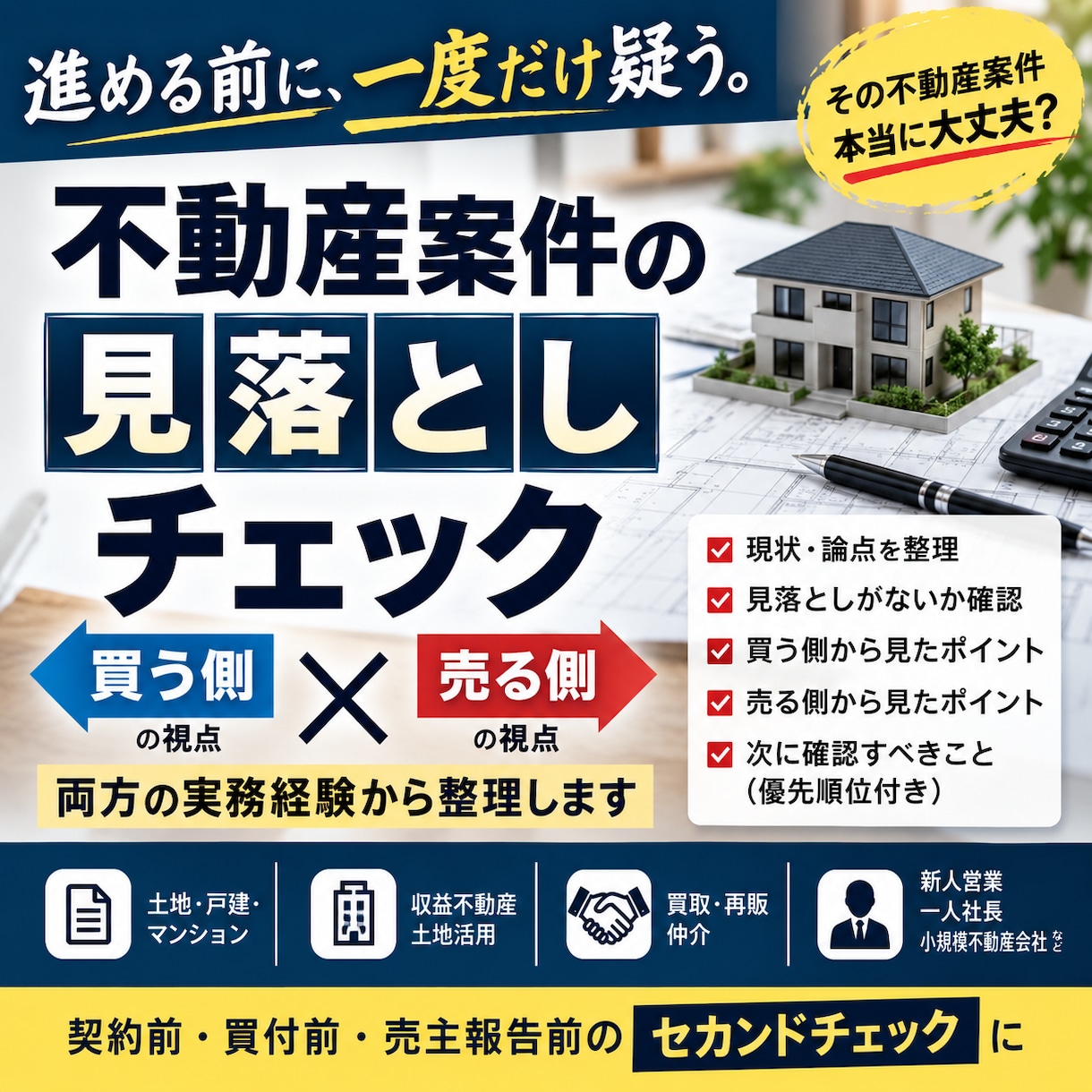 不動産案件の見落としを一緒に確認します 買う側・売る側の実務経験から両面で確認 イメージ1