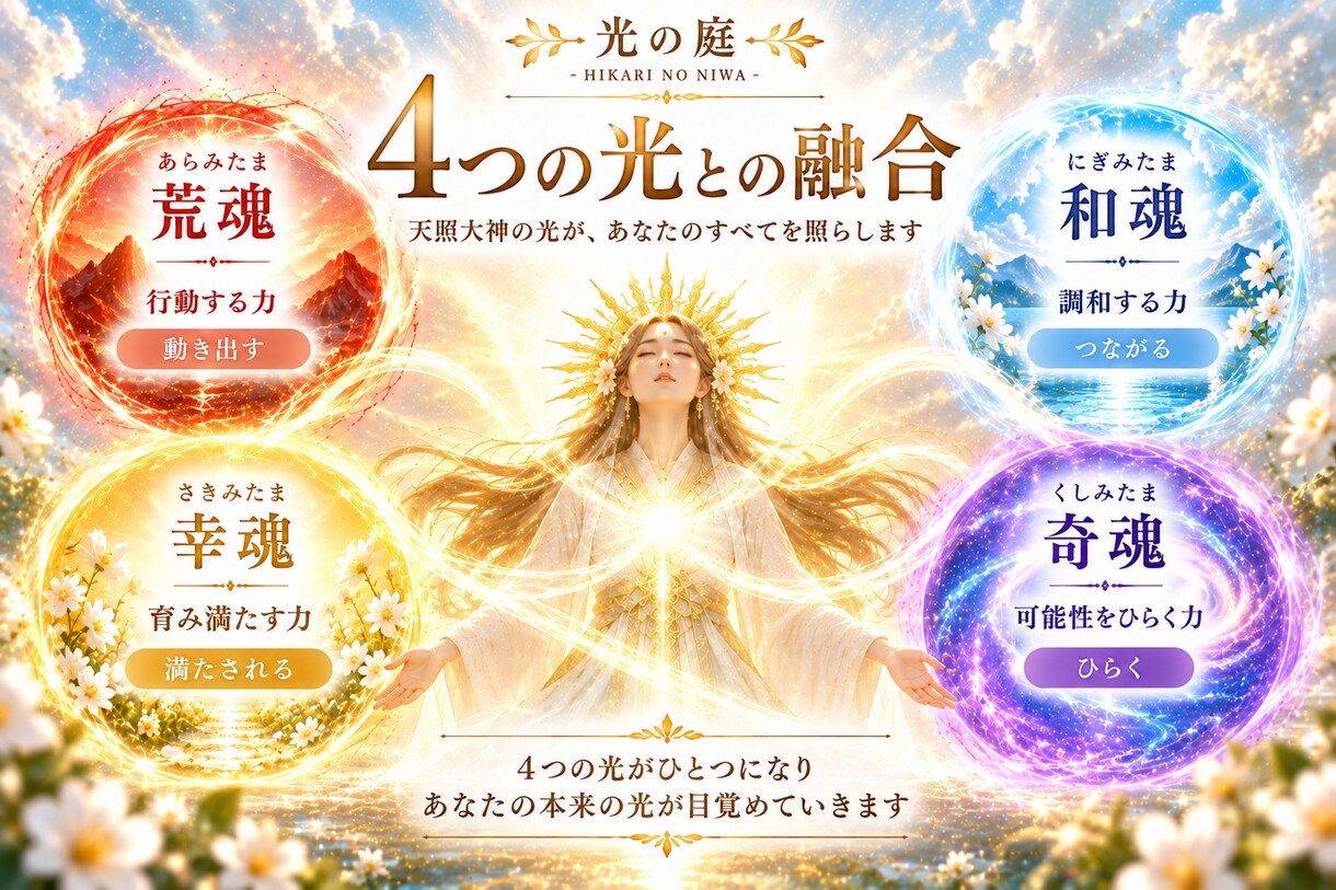 天照大神の光と融合し本来の自分を目覚めさせます 大祓いと四魂の光を通して、あなたの中に眠る本質を引き出します イメージ4