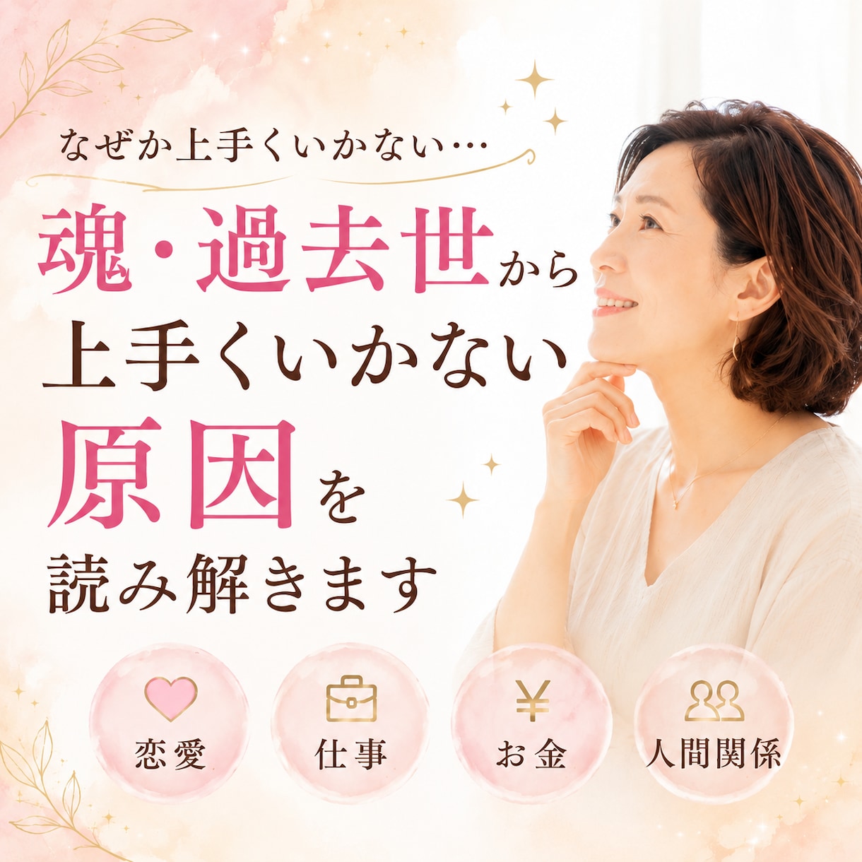 魂・過去世から上手くいかない原因を読み解きます 悩みの根本原因と、本当の気持ちを読み解きます イメージ1