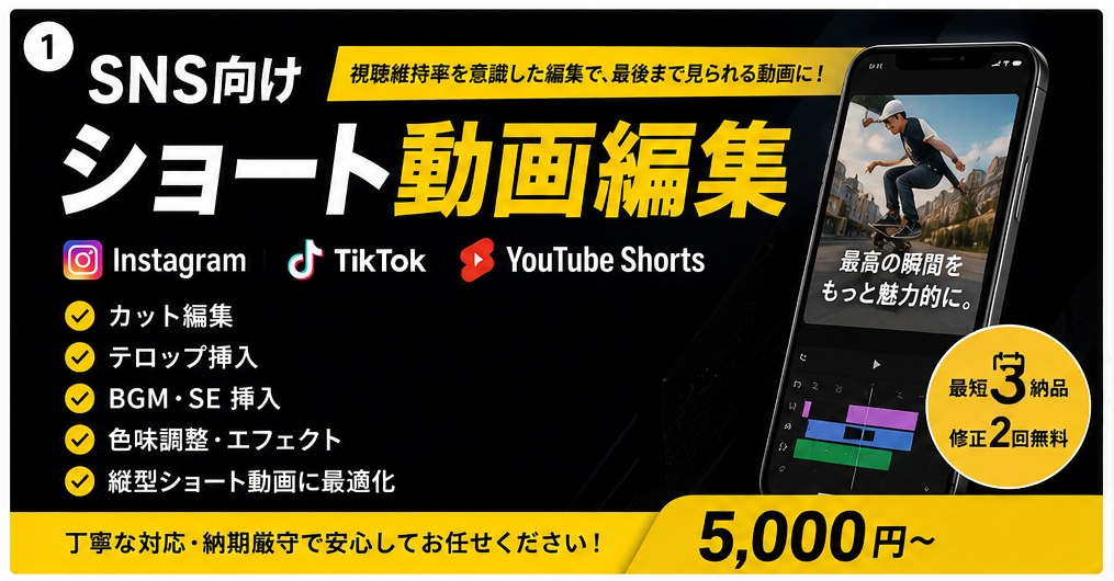 リール・TikTok対応|ショート動画編集します カット編集・テロップ・BGM挿入まで対応 イメージ1