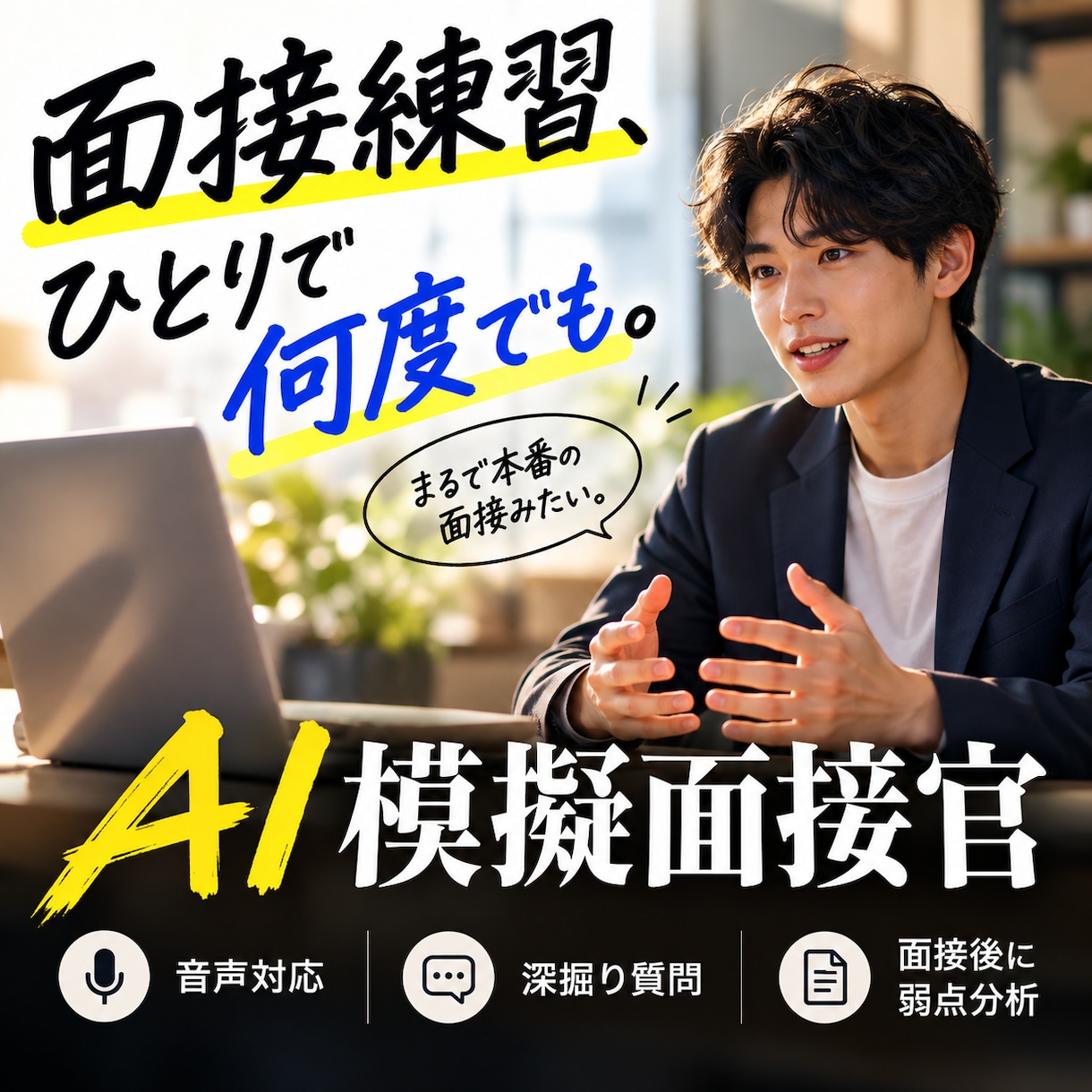 ChatGPTで何度でも本番形式の面接ができます コピペ1回でAIが面接官に｜深掘り質問→弱点分析まで自動 イメージ1