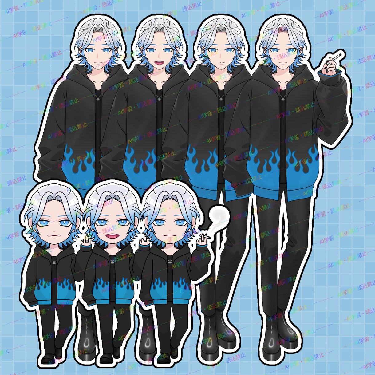 IRIAM向け男性立ち絵を販売します ハーフアップの水色男性立ち絵です イメージ2