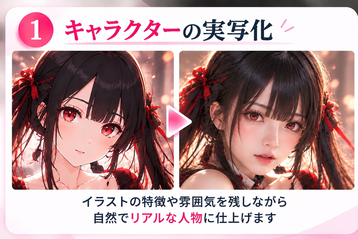 イラストをリアルな人物に実写化します 元イラストの特徴を活かしてリアルな人物に仕上げます イメージ2