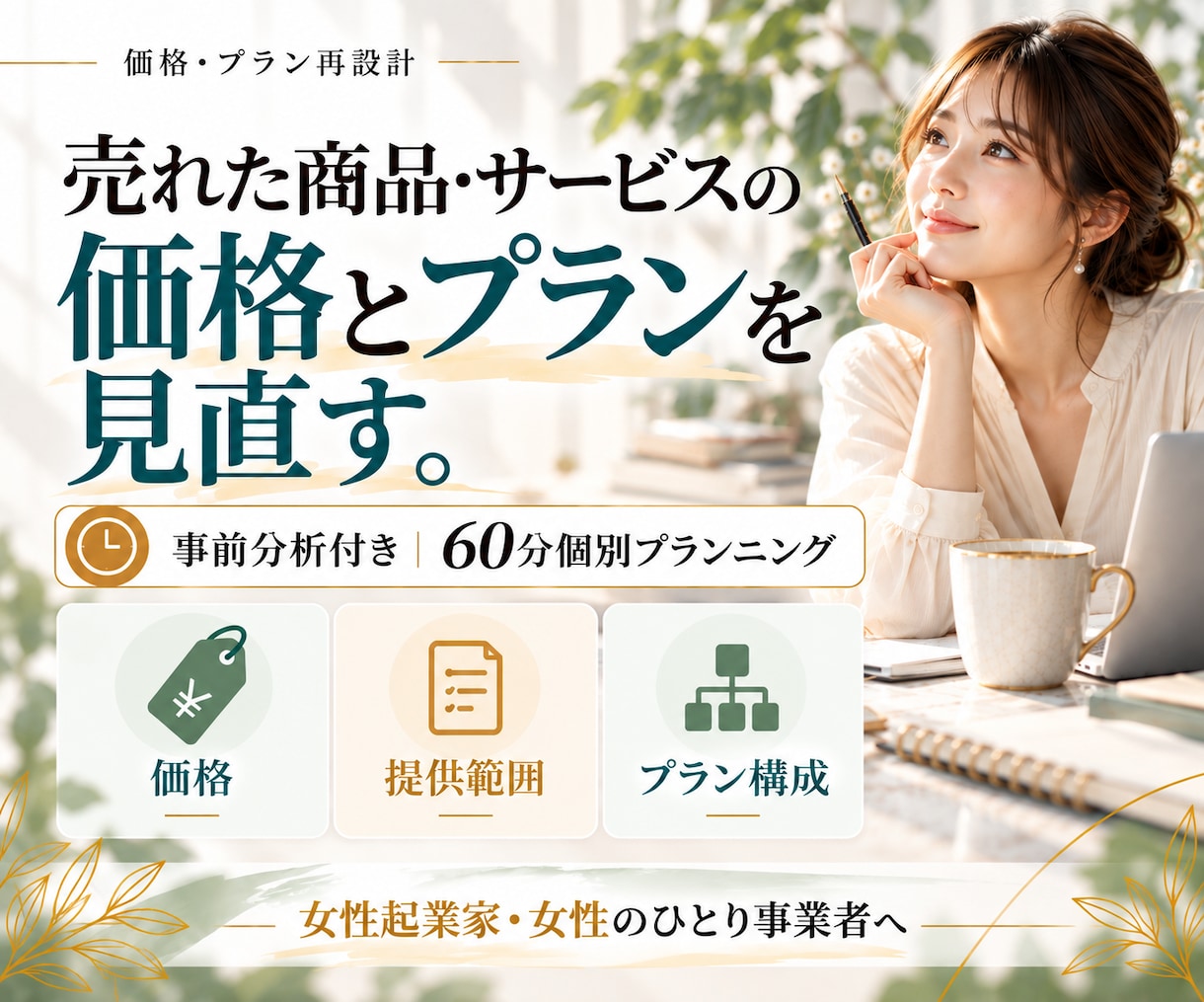 女性起業家の商品・サービス価格とプランを見直します 販売実績と提供負担から、今の価格・プランを整理 イメージ1
