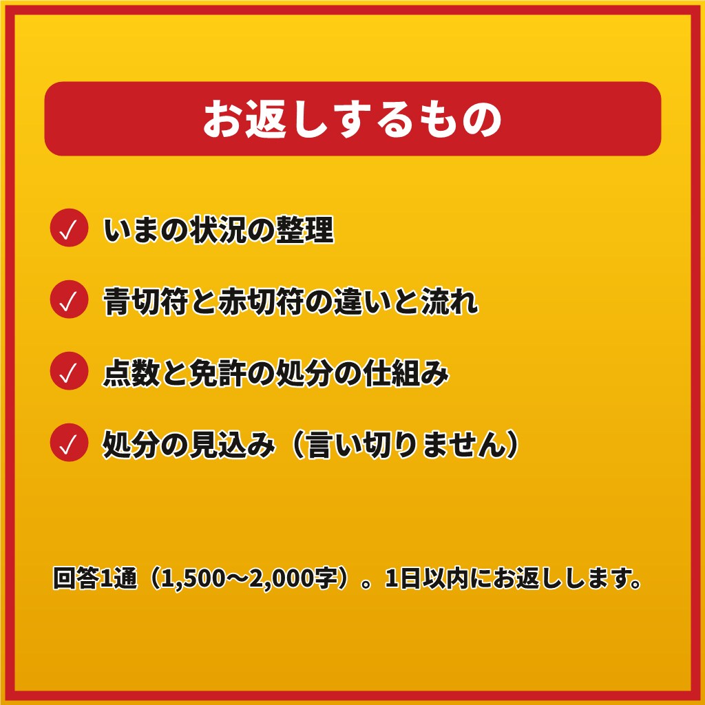 交通違反・免停が不安なあなたへ1往復で応えます 【1往復】青切符・赤切符・自転車の違反も。手続の流れを整理 イメージ3