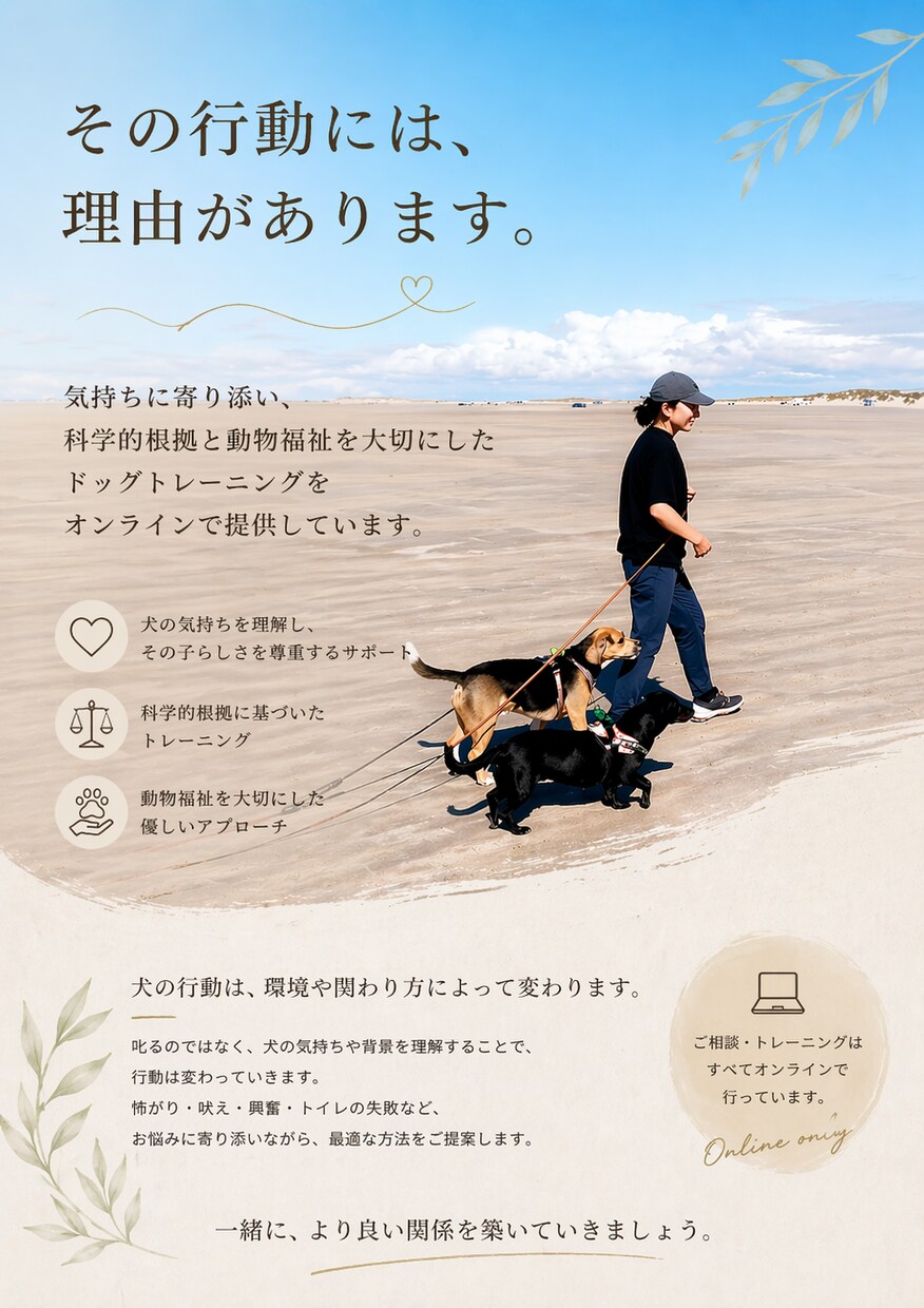 犬の気持ちに寄り添うトレーニング方法を提供します 行動には理由があります。叱らない方法で信頼関係を築きましょう イメージ1