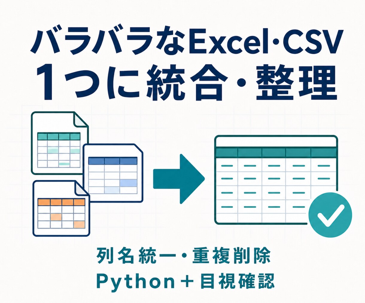 バラバラなExcelを1つに統合して整えます バラバラなExcelを1つに整理します イメージ1