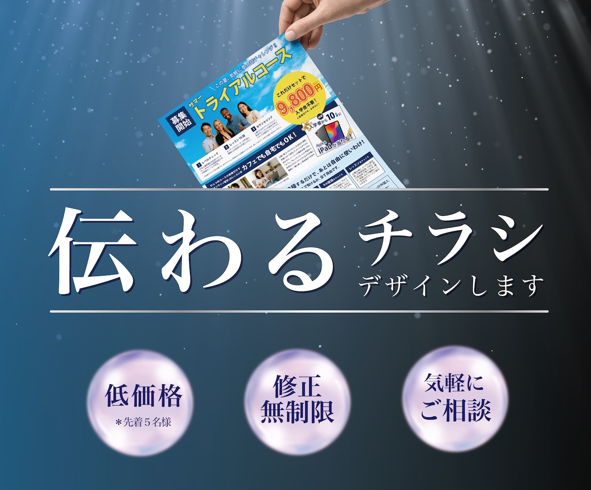 魅力が“伝わるチラシ”をデザインします お店や商品のイメージにぴったりのデザインをご提案します！ イメージ1