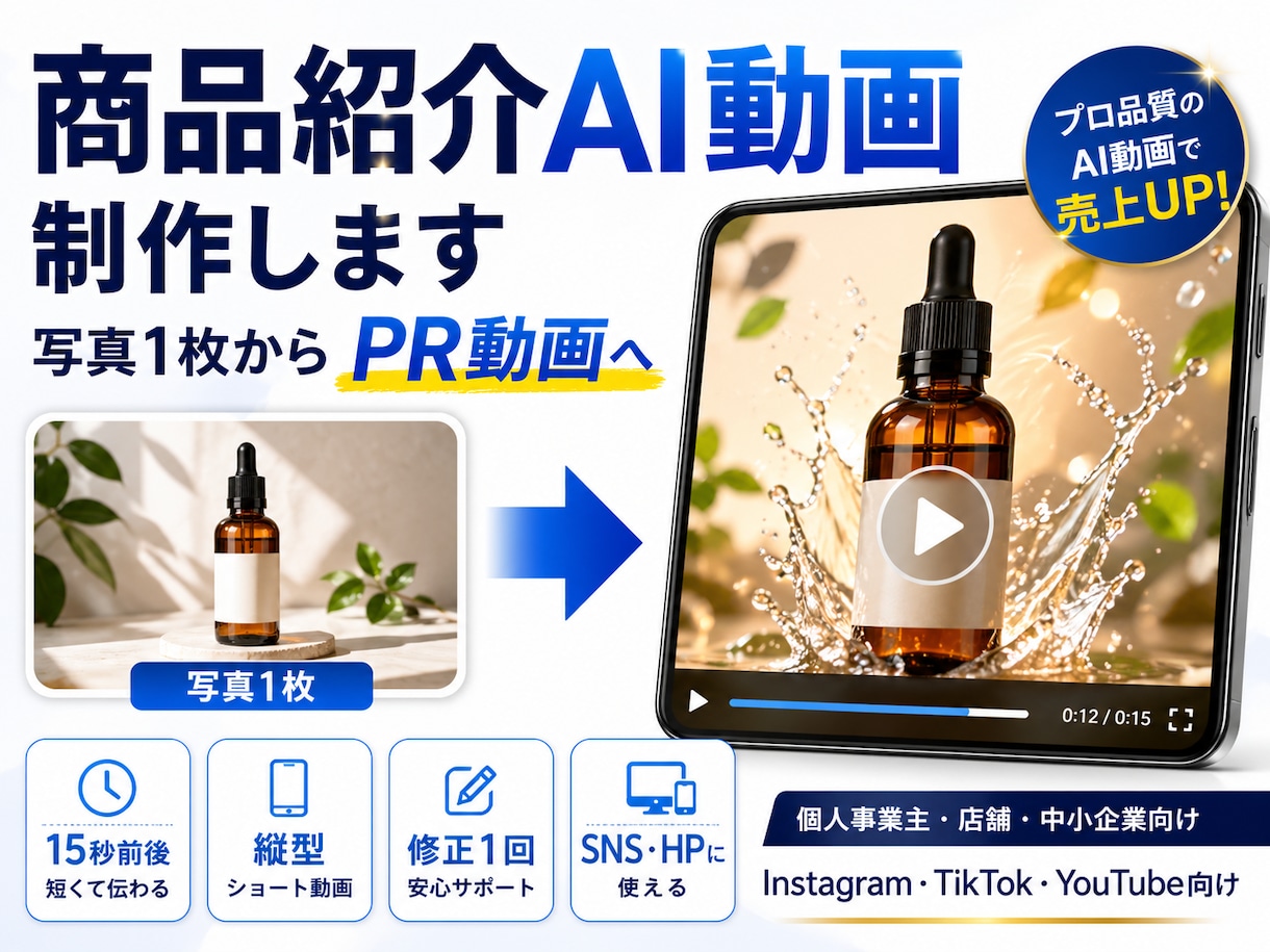 商品写真からAI商品紹介動画を制作します Instagram・TikTok・YouTube向けに制作 イメージ1