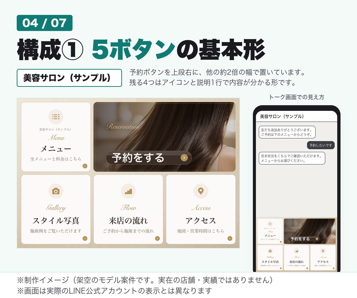 美容室の予約導線をLINE公式アカウントで整えます 友だち追加した方を、予約まで案内する流れを構築します イメージ4