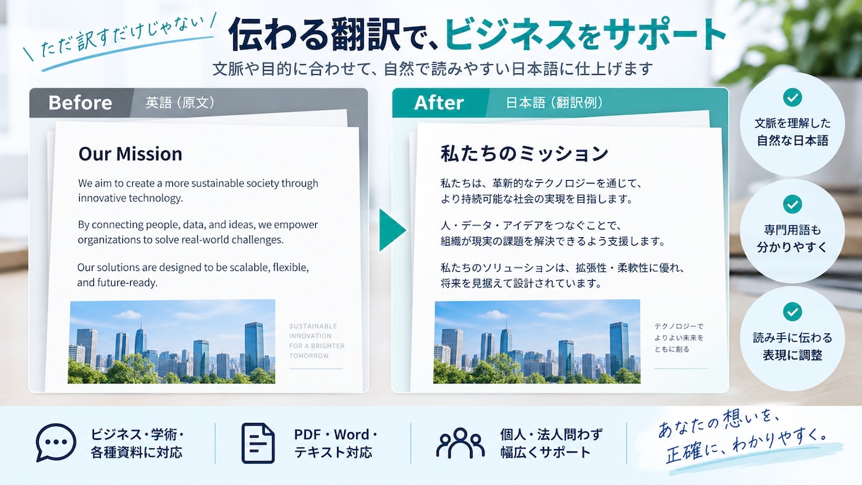 英語資料を自然な日本語に翻訳します PDF・Word対応！読みやすい日本語に仕上げます。 イメージ2