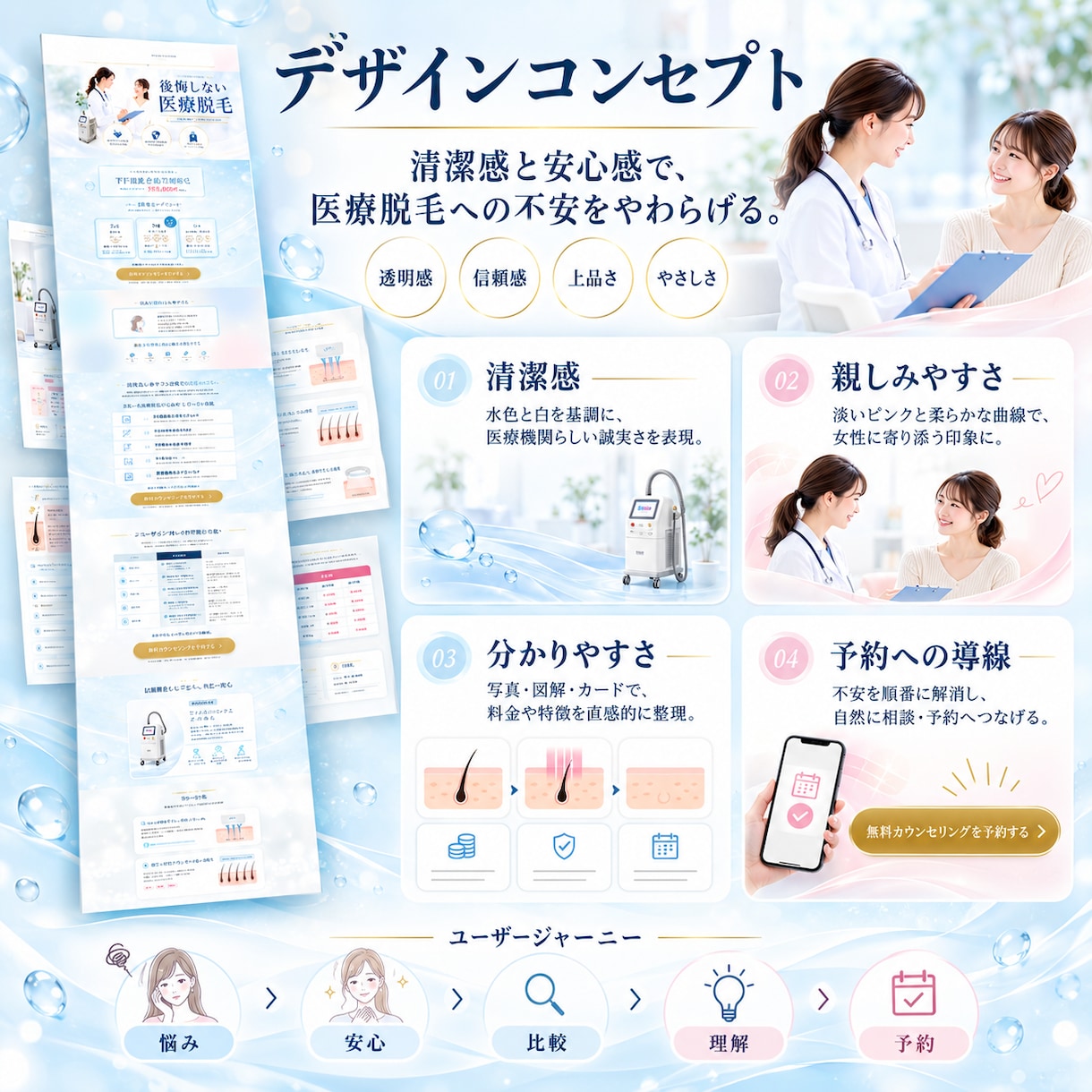 生成AIで作ったデザインを、プロの視点で整えます AI案を活かし、情報設計・配色・余白・導線を整えます イメージ3