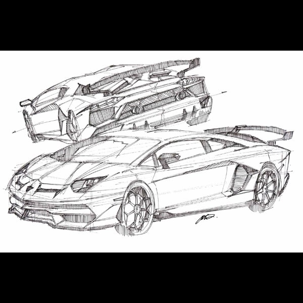 リクエストをもとに車のイラストを描きます サインペンでA4紙にスケッチします イメージ1