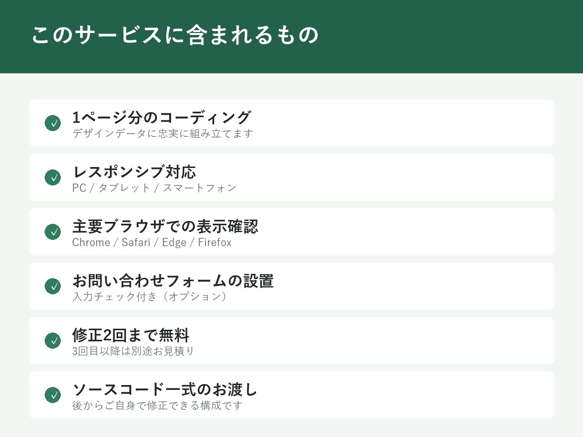 スマホ対応込みでLPをHTML/CSS化します デザイン支給OK｜レスポンシブ対応込み｜修正2回無料 イメージ3