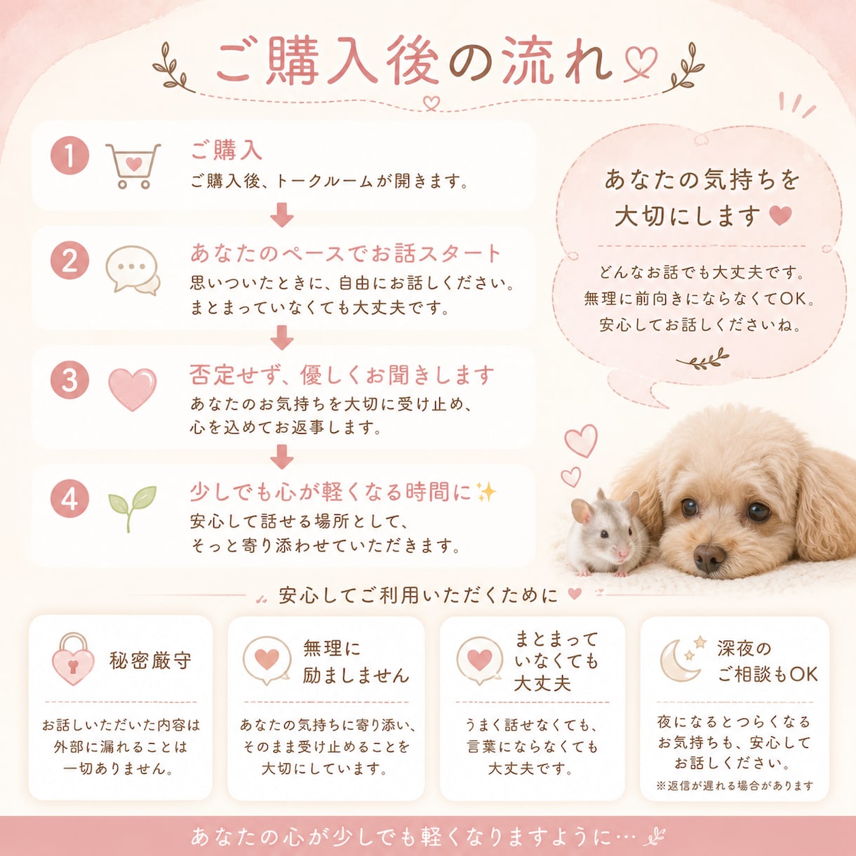 動物好き・繊細さんのお気持ち、丁寧にお聞きします ひとりで抱えなくて大丈夫です。繊細さんに寄り添います。 イメージ4