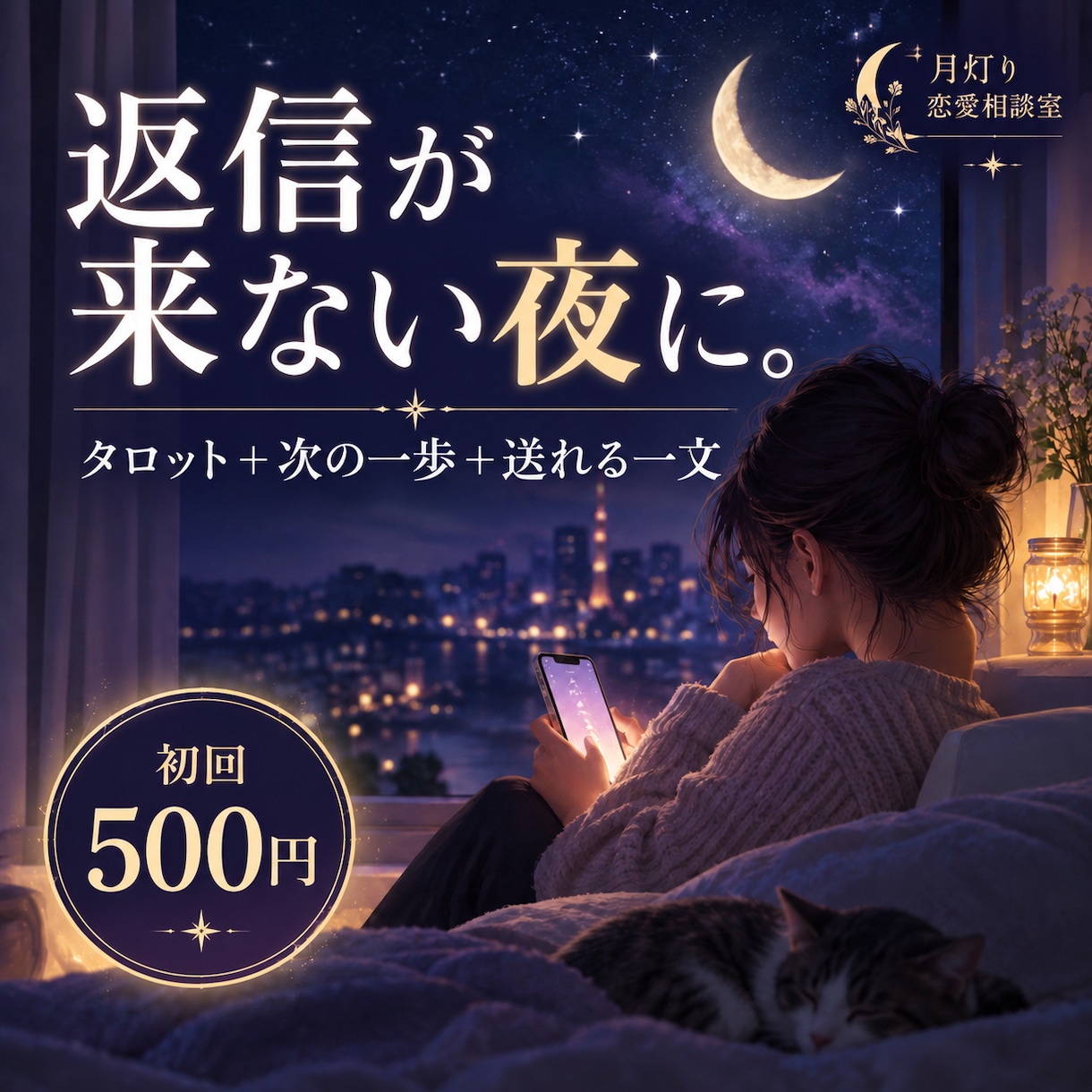 恋愛の迷いをタロットで優しく整理します 相手の気持ちを考えすぎて苦しい夜に。次の一歩 イメージ1