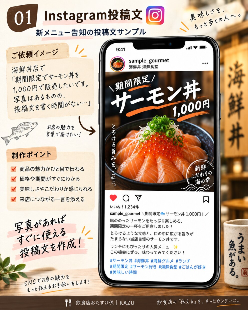 飲食店の文章仕事を5件まとめて代行します SNS・口コミ返信・POP・メニュー説明など必要な文章を作成 イメージ2