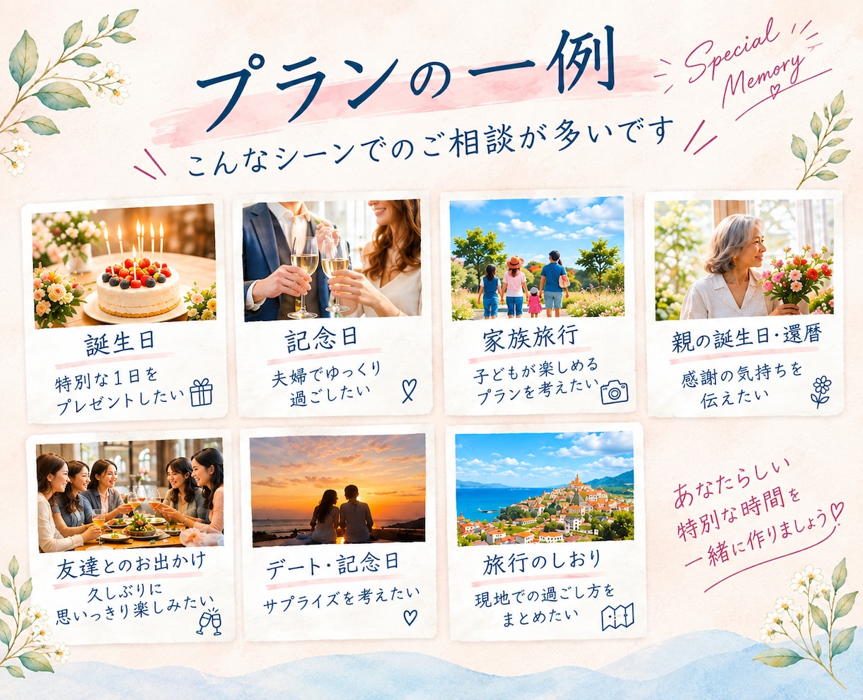 思い出に残る１日を一緒に企画します 家族旅行・記念日のお出かけを思い出に残るプランにします イメージ3
