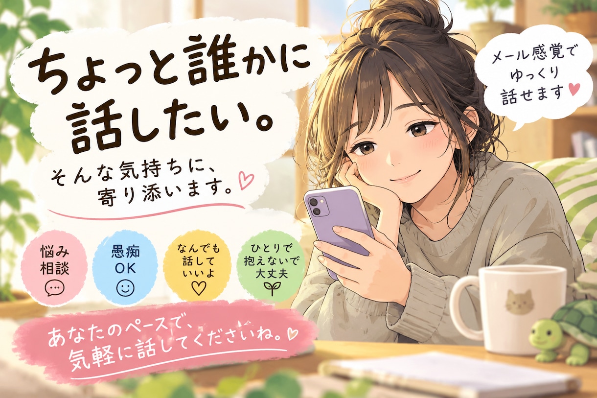 メール感覚で、ゆっくりお話を伺います ココナラ内のメッセージで、10日間ゆっくりお話を伺います イメージ1