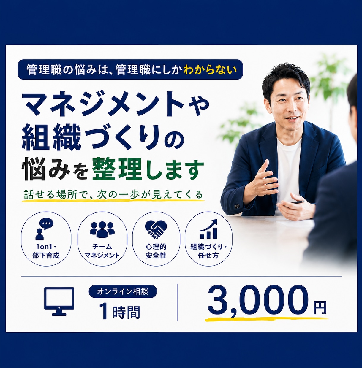リーダーシップやマネジメントの悩みを整理します リーダーの悩み、一人で抱え込まず、一緒に整理しませんか？ イメージ1