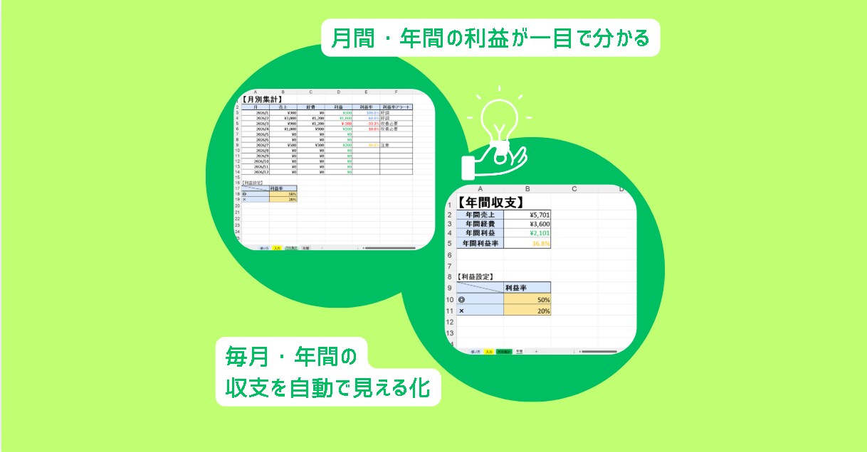 副業向け利益管理Excelを提供します 初心者OK｜月・年収支を自動で見える化 イメージ3