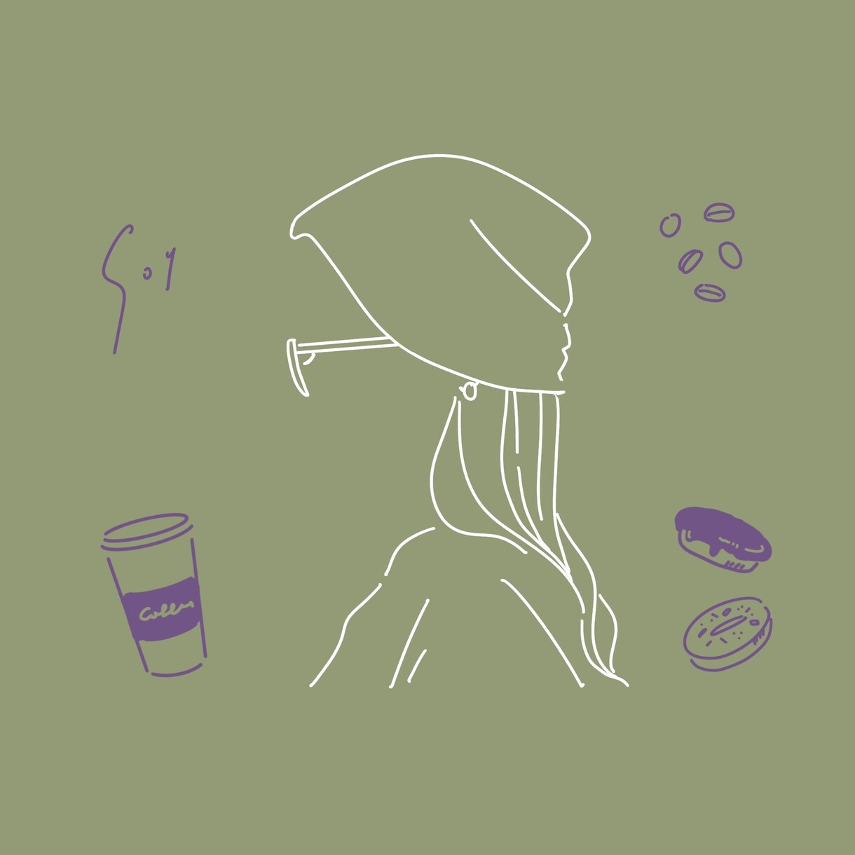 商用可◯おしゃれで個性的な横顔アイコン作ります ＊好きなアイテムを周りに可愛く描き込みます＊ イメージ6