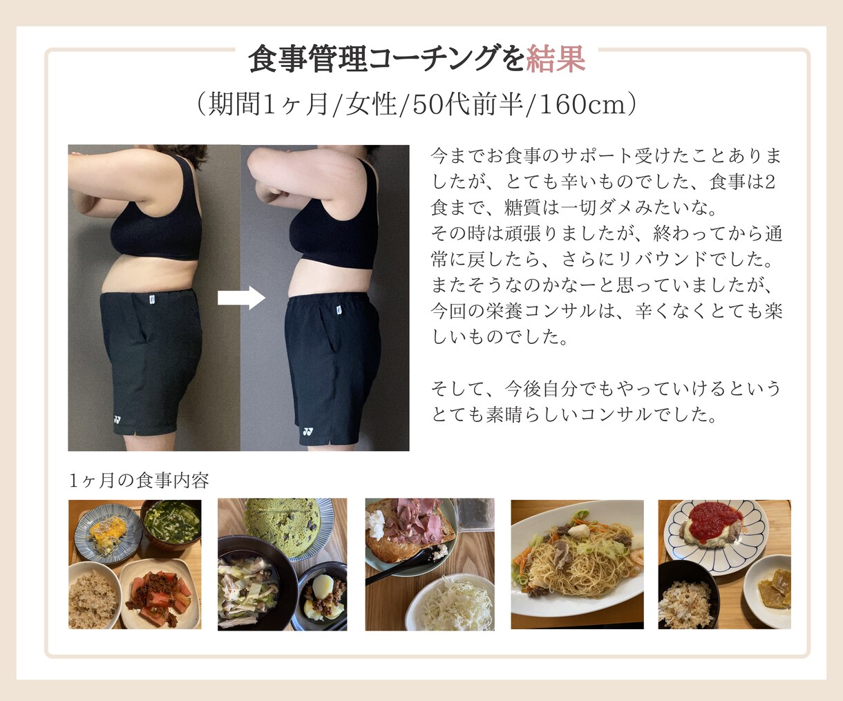 1ヶ月食事管理で人生最後のダイエットサポートします 3食しっかり炭水化物を食べて体脂肪だけ落とします！ イメージ5