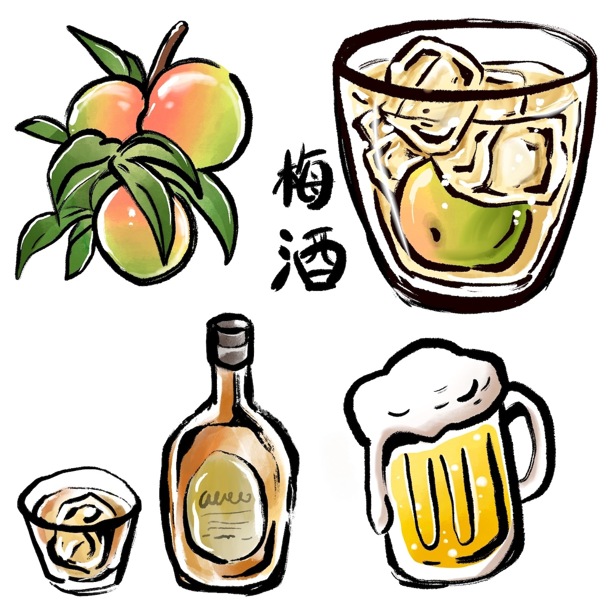 筆絵,墨絵と水彩風で食べ物、動物、人物を描きます 商用OK!ポップで和風っぽいイラストに仕上げます。 イメージ6