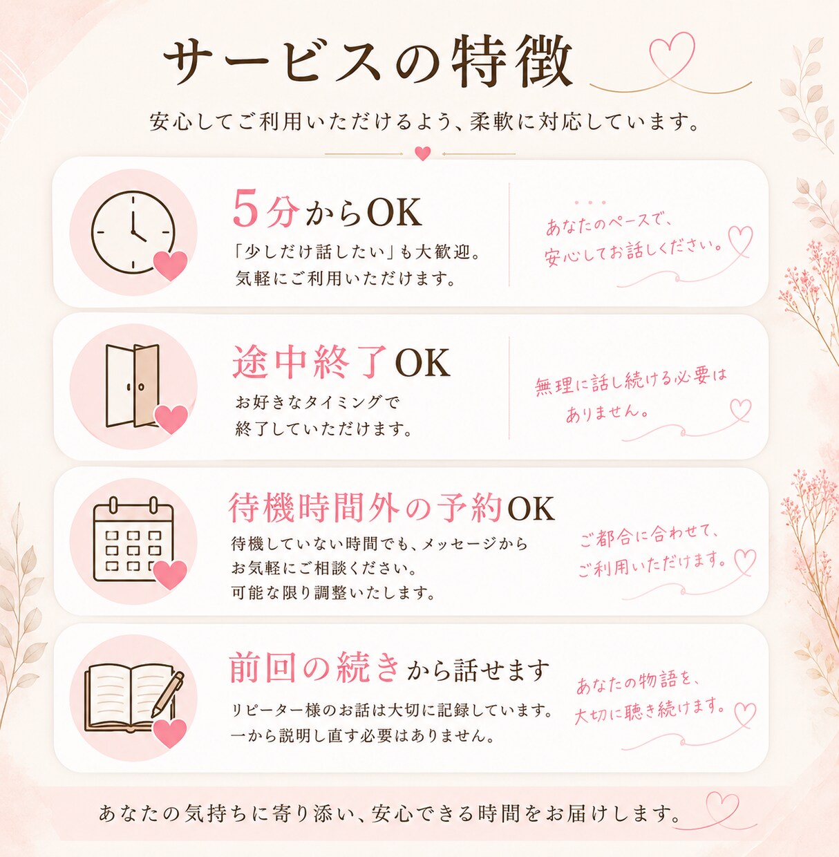 音信不通・未読・既読無視の苦しい気持ちお聞きします 心が落ち着くまで何度でも同じ話をしてください イメージ3
