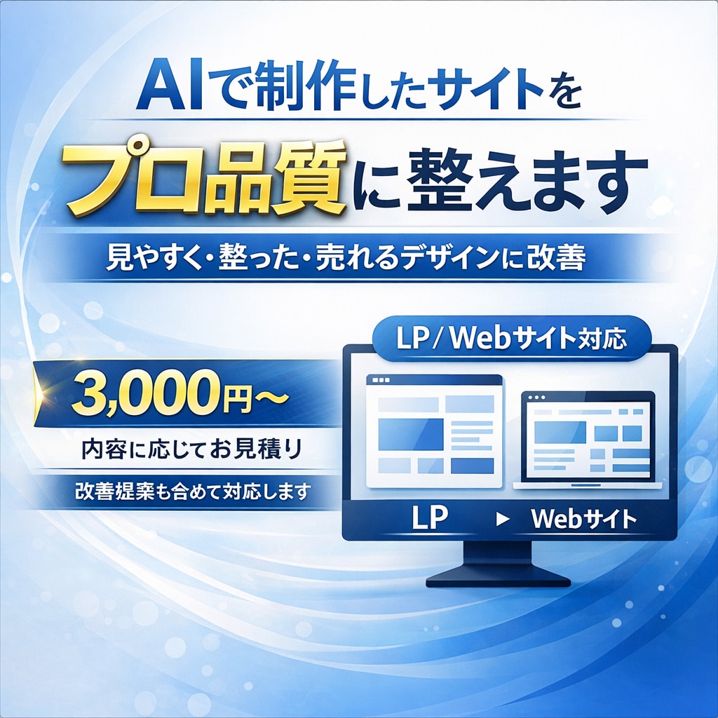 AIで作ったLP・Webサイトを高品質に改善します AIサイトの「なんか微妙」を整えます イメージ1