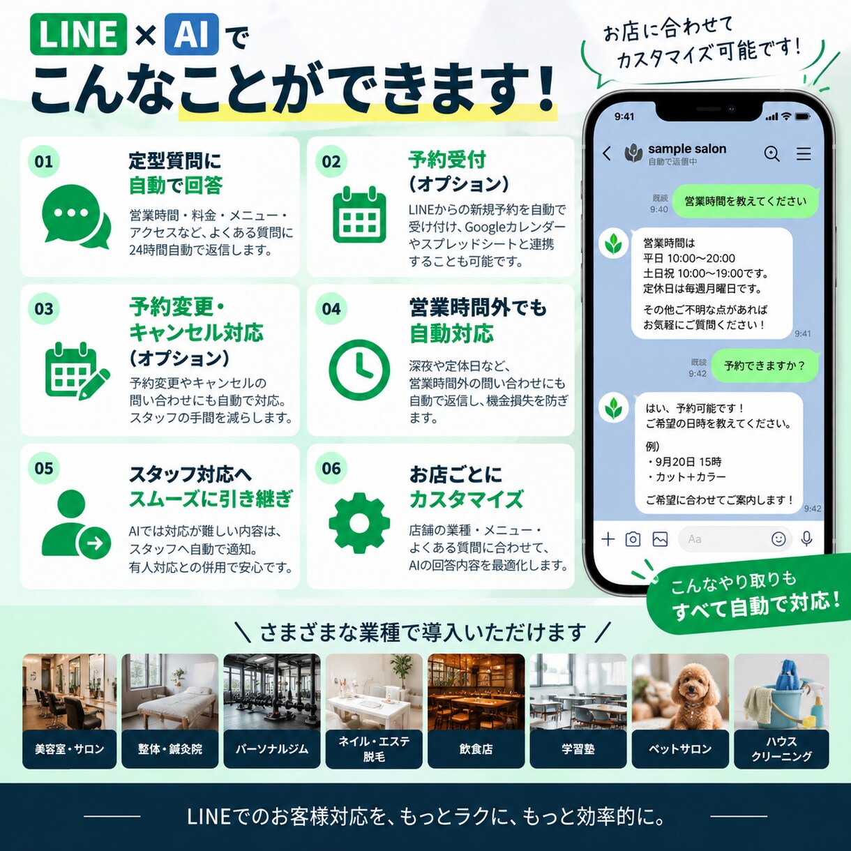 LINEの問い合わせをAIで自動対応します 予約・質問対応を自動化しスタッフ負担を減らします イメージ3