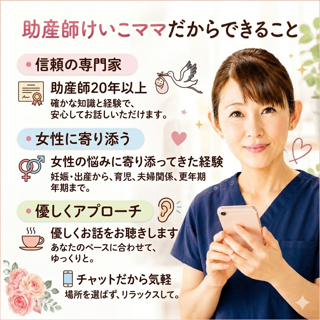 助産師が夫婦・人生のモヤモヤを30分聞きます ほっとする関西弁であなたのモヤモヤを30分チャットで聞きます イメージ4