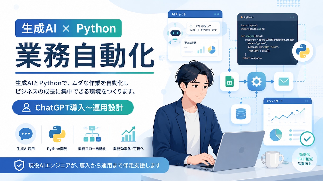 生成AIとPythonで業務を自動化します 現役AIエンジニアがChatGPT導入を運用まで設計 イメージ1