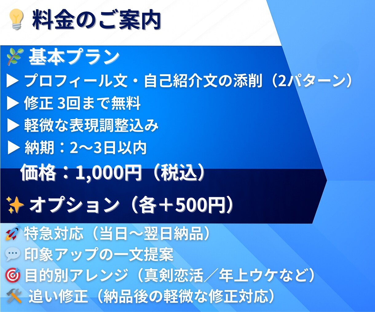 マッチングアプリで魅力伝わるプロフィール添削します マッチ率UP！出会いを導き、心に響く誠実な自己紹介文 イメージ5