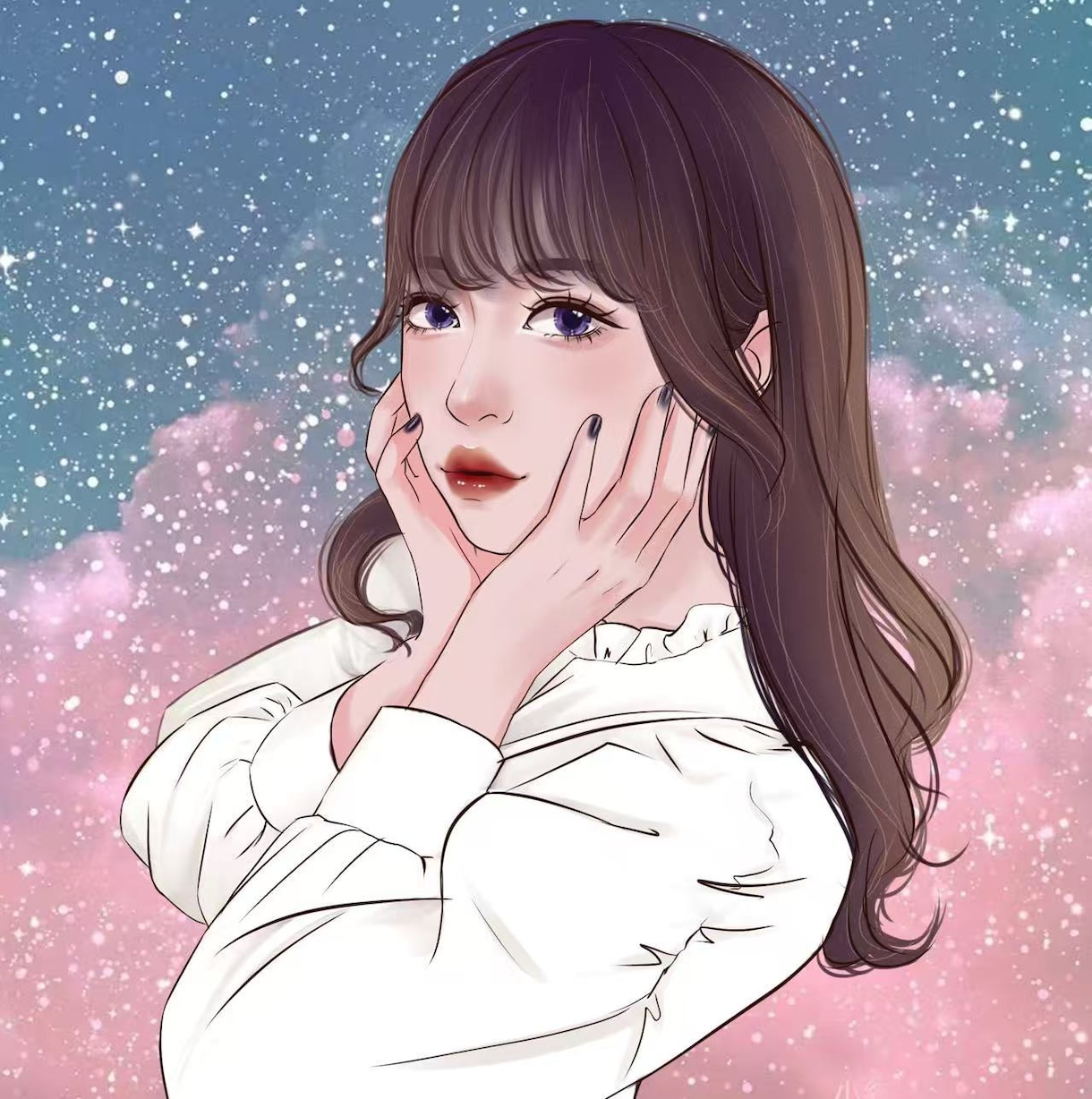 透明感のある韓国風リアルタッチ似顔絵描きます SNS映えする✨大人おしゃれな人物イラスト制作します イメージ2