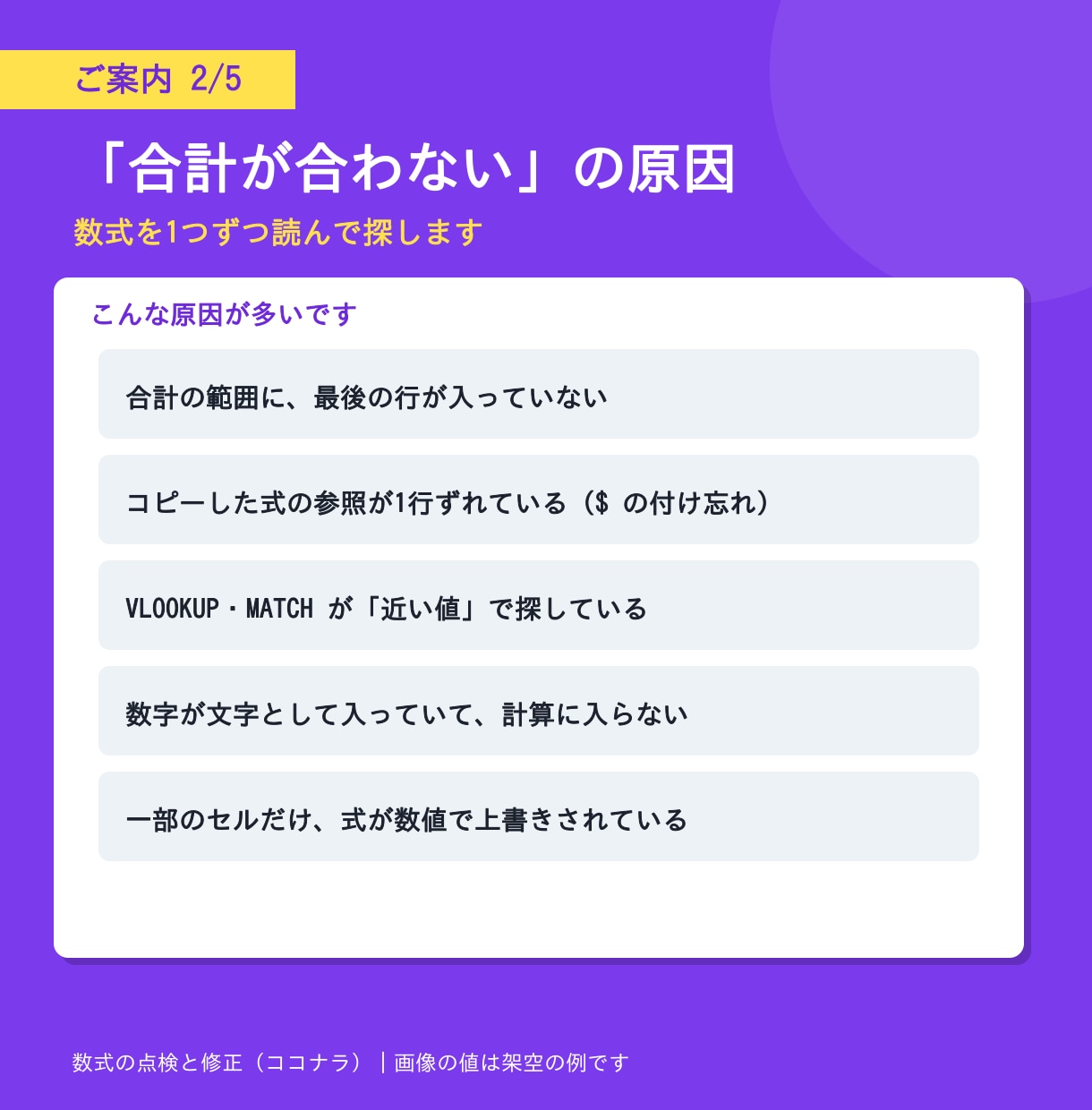 計算が合わないExcelの数式を点検・修正します 原因の説明と、直す前後の結果一覧をお渡しします イメージ3